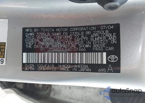 2004 Toyota Prius из США, поврежденный, VIN JTDKB20UX40101666